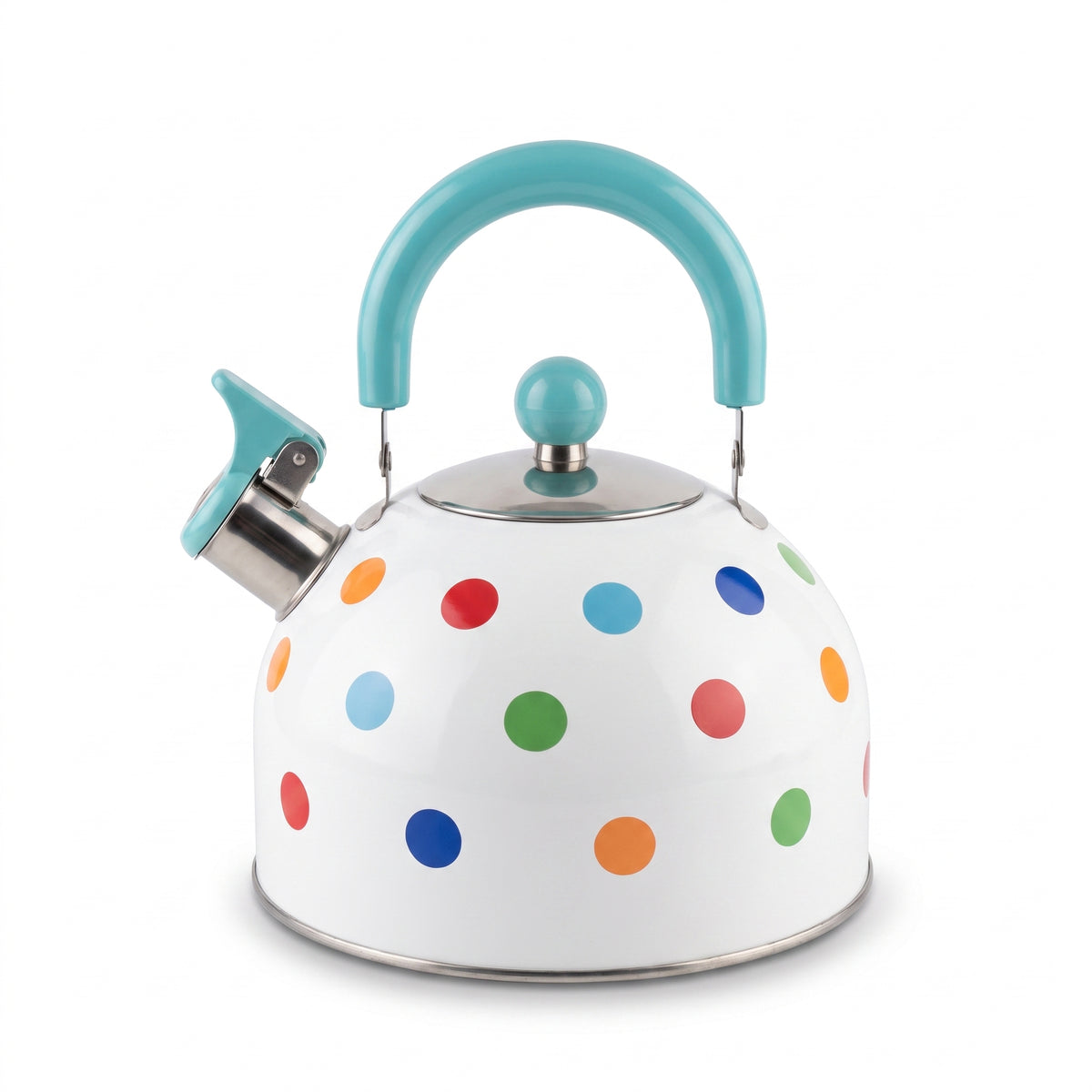 Polka Dot Whistling Tea Kettle with Turquoise Handle