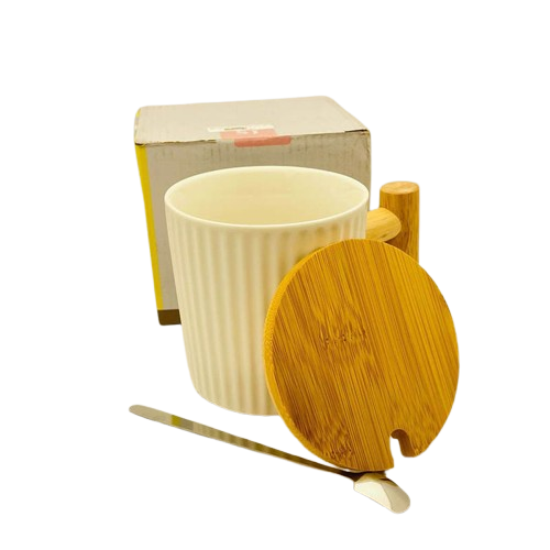 Porcelain Mug with Wooden Cover & Handle